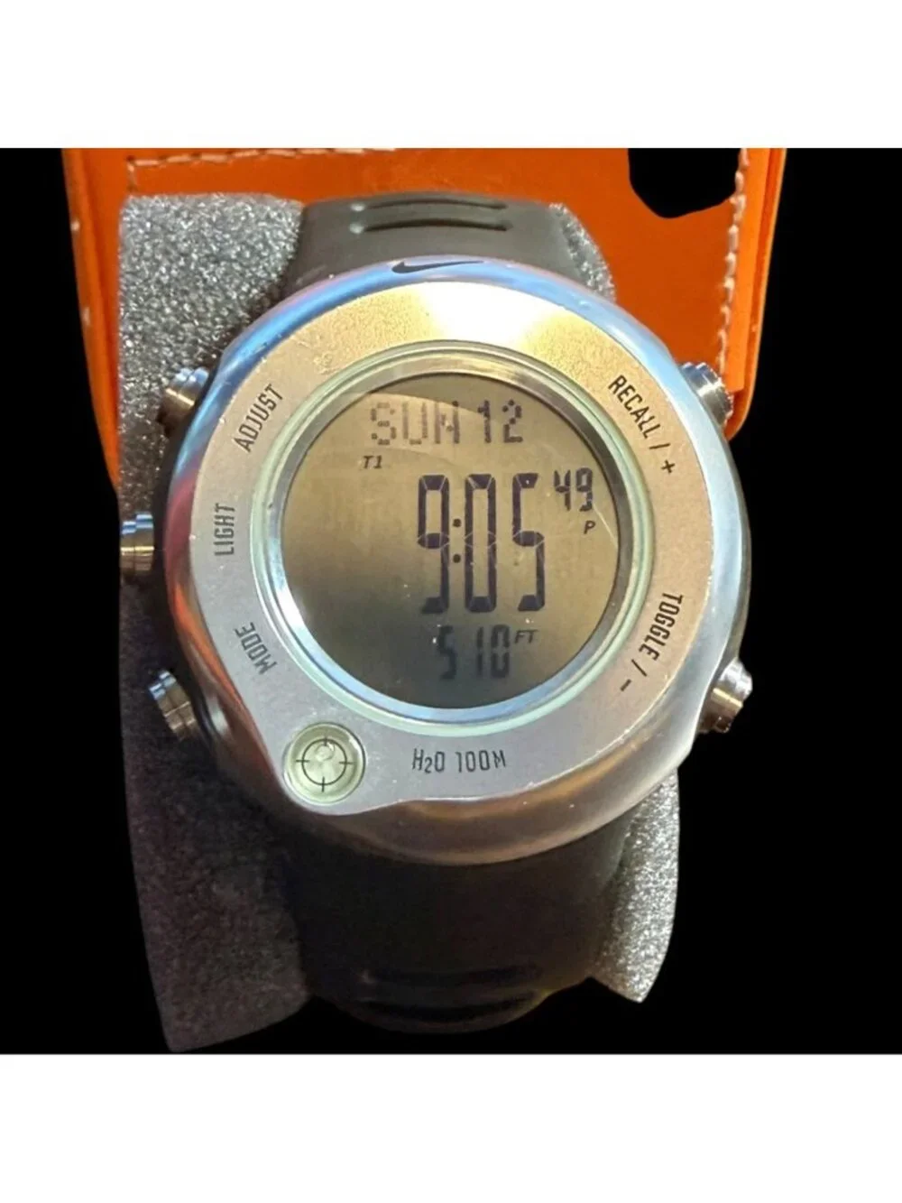 Nike Triax C8 H2O 100M Digital Watch Black Rubber Strap Stainless Steel Back
